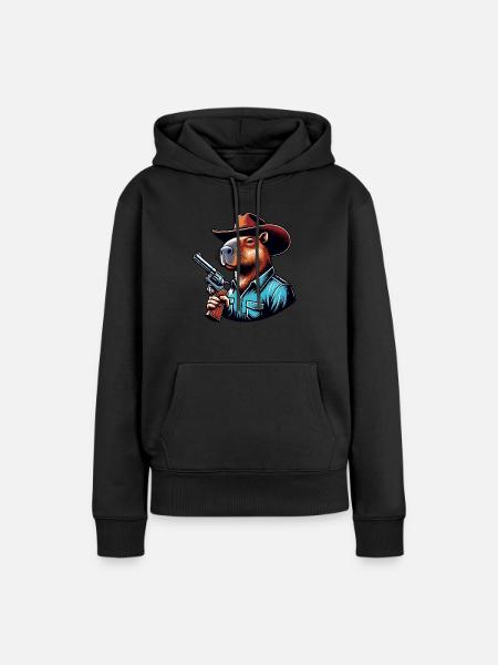 Western Capybara mit Revolver - Frauen Premium Bio Hoodie - Schwarz