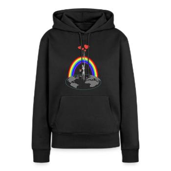 L’amour vous rend libre - Sweat à capuche Premium bio Femme - noir - Devant - Julia (174cm)