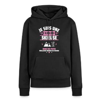 Je suis une maman skieuse, cadeau fête des mères - Sweat à capuche Premium bio Femme - noir - Devant - Julia (174cm)