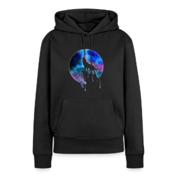 Heulender Wolf Vollmond Galaxie Universum Geschenk - Frauen Premium Bio Hoodie - Schwarz - Vorne - Julia (174cm)