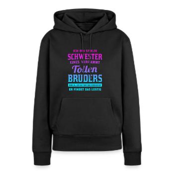 Ich bin stolze Schwester eines tollen Bruders - Frauen Premium Bio Hoodie - Schwarz - Vorne - Julia (174cm)