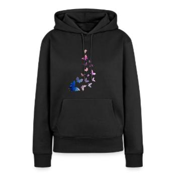 papillon essaim harmonie bleu rose - Sweat à capuche Premium bio Femme - noir - Devant - Julia (174cm)