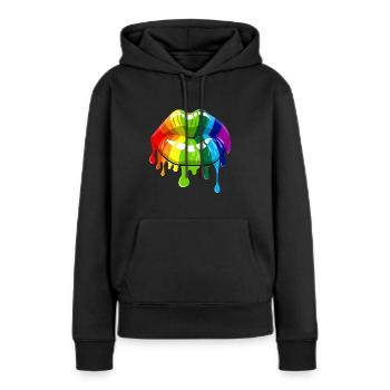 Kussmund - Frauen Premium Bio Hoodie - Schwarz - Vorne - Julia (174cm)