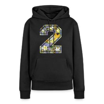 Numero 2 fleur, Équipe Foot, basket université - Sweat à capuche Premium bio Femme - noir - Devant - Julia (174cm)