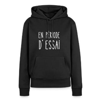 en période d'essai - Sweat à capuche Premium bio Femme - noir - Devant - Julia (174cm)