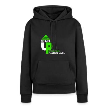 Neues StartUp ins nächste Lvl - Frauen Premium Bio Hoodie - Schwarz - Vorne - Julia (174cm)