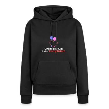 Unser Status: es ist kompliziert - Frauen Premium Bio Hoodie - Schwarz - Vorne - Julia (174cm)