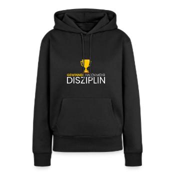 Gewinner haben mehr Disziplin - Frauen Premium Bio Hoodie - Schwarz - Vorne - Julia (174cm)