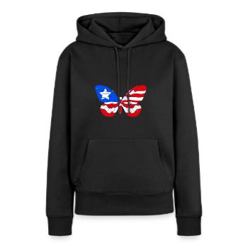 PR Drapeau Butterfly Heritage Porto Rico - Sweat à capuche Premium bio Femme - noir - Devant - Julia (174cm)