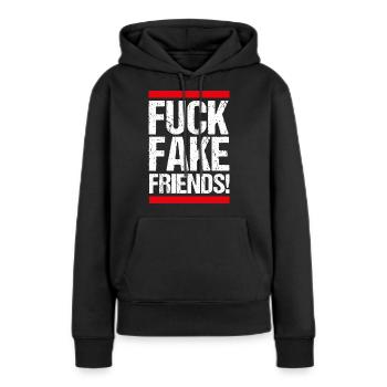 FUCK FAKE FRIENDS ! - Sweat à capuche Premium bio Femme - noir - Devant - Julia (174cm)