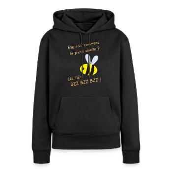 La petite abeille 24 - Sweat à capuche Premium bio Femme - noir - Devant - Julia (174cm)