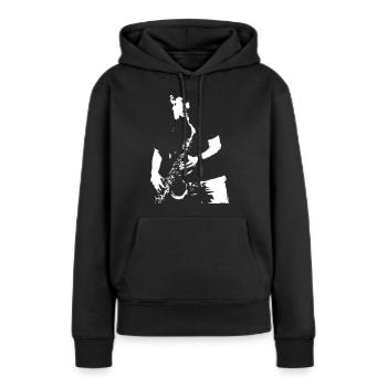 Saxophoniste - Sweat à capuche Premium bio Femme - noir - Devant - Julia (174cm)