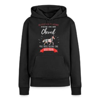 Equitation cavalière et cheval une belle équipe - Sweat à capuche Premium bio Femme - noir - Devant - Julia (174cm)