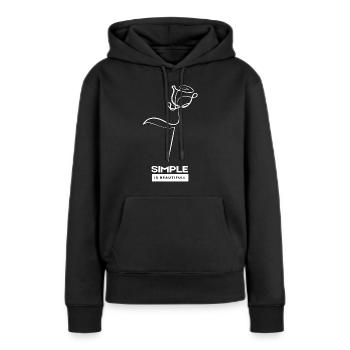 Simple Is Beautiful avec une rose blanche - Sweat à capuche Premium bio Femme - noir - Devant - Julia (174cm)