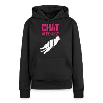 Chat M'Epuise Humour Femme Cadeau - Sweat à capuche Premium bio Femme - noir - Devant - Julia (174cm)