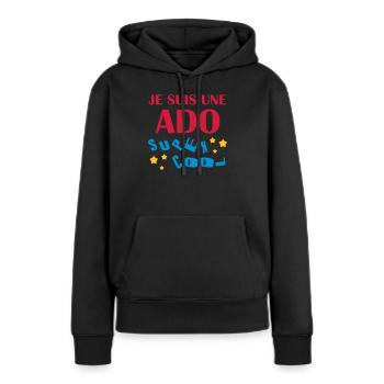 adolescent / enfant / ado / adolescente - Sweat à capuche Premium bio Femme - noir - Devant - Julia (174cm)