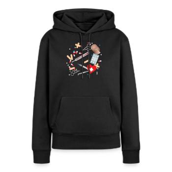 Kit de premiers soins, pharmacie de voyage ou pharmacie de maison - Sweat à capuche Premium bio Femme - noir - Devant - Julia (174cm)