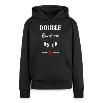 Double bonheur - Sweat à capuche Premium bio Femme - noir - Devant - Julia (174cm)
