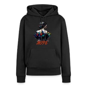 Schmetterling Frau / Girl mit Hoffnung - Frauen Premium Bio Hoodie - Schwarz - Vorne - Julia (174cm)