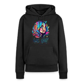 Skater Mädchen Style - Was geht? - Frauen Premium Bio Hoodie - Schwarz - Vorne - Julia (174cm)