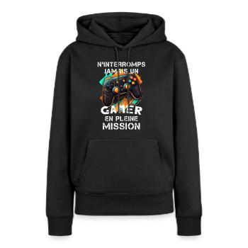 Gamer homme geek ado accro à la console jeux vidéo - Sweat à capuche Premium bio Femme - noir - Devant - Julia (174cm)