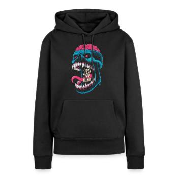open you mind - Comicfigur Monster Skull Totenkopf - Frauen Premium Bio Hoodie - Schwarz - Vorne - Julia (174cm)