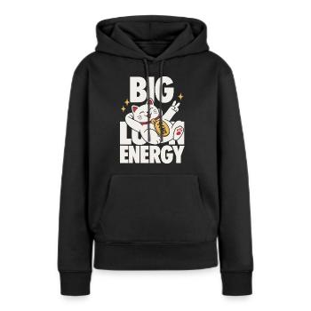 Big Luck Energy Lucky Cat Design - Frauen Premium Bio Hoodie - Schwarz - Vorne - Julia (174cm)