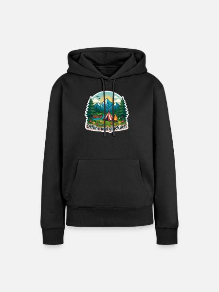 Offline glücklich - Frauen Premium Bio Hoodie - Schwarz