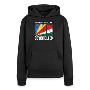 Seychellen Koordinaten - Frauen Premium Bio Hoodie - Schwarz - Vorne - Julia (174cm)