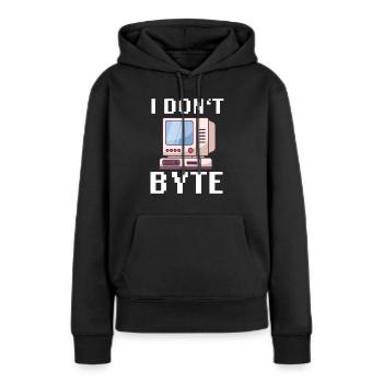 I Don’t Byte informaticien programmeur IT Funny - Sweat à capuche Premium bio Femme - noir - Devant - Julia (174cm)