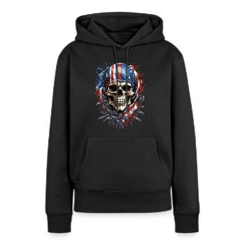 Amerikanischer Schädel: Stolz auf die USA - Frauen Premium Bio Hoodie - Schwarz - Vorne - Julia (174cm)