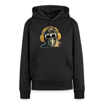 Cooler Affe mit Kopfhoerer und Brille - Frauen Premium Bio Hoodie - Schwarz - Vorne - Julia (174cm)