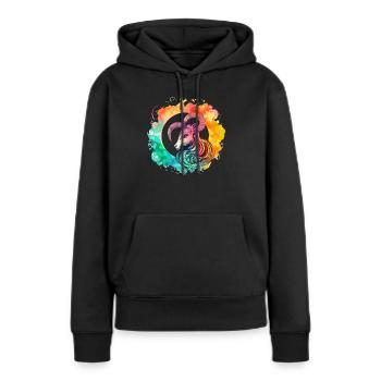 Rho le capricorne - Sweat à capuche Premium bio Femme - noir - Devant - Julia (174cm)