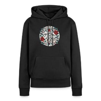 Kinderlose Katzendame - Frauen Premium Bio Hoodie - Schwarz - Vorne - Julia (174cm)