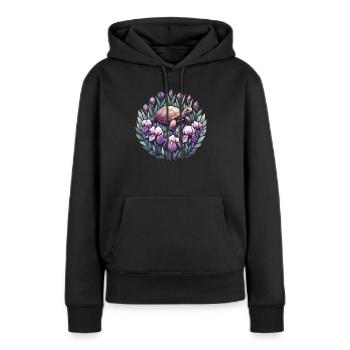 Tortue-boîte avec iris - Sweat à capuche Premium bio Femme - noir - Devant - Julia (174cm)