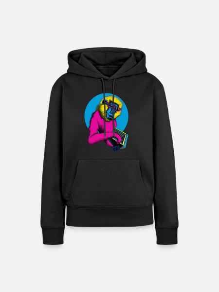 Cool Book Monkey - Frauen Premium Bio Hoodie - Schwarz