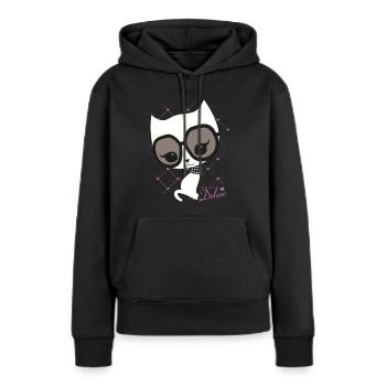 Pussy Deluxe Chat Blanc Fashion - Sweat à capuche Premium bio Femme - noir - Devant - Julia (174cm)