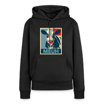 MEUH - Sweat à capuche Premium bio Femme - noir - Devant - Julia (174cm)