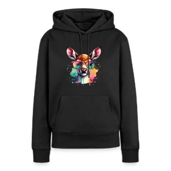 Rehkitz - Frauen Premium Bio Hoodie - Schwarz - Vorne - Julia (174cm)