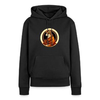 Ink & Ivory Corgi Shaolin Monk - Frauen Premium Bio Hoodie - Schwarz - Vorne - Julia (174cm)