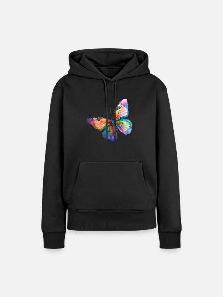Schmetterling Regenbogenfarben - Frauen Premium Bio Hoodie - Schwarz