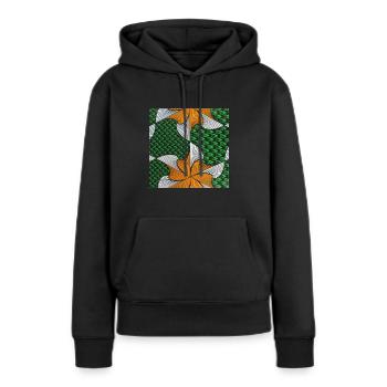 tissu wax kyoga vert - Sweat à capuche Premium bio Femme - noir - Devant - Julia (174cm)