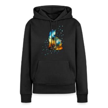 Katze auf der Milchstraße Space Weltraum Weltall - Frauen Premium Bio Hoodie - Schwarz - Vorne - Julia (174cm)