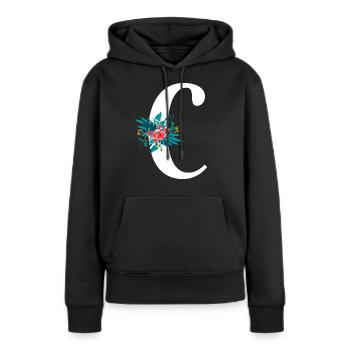 lettre C fleuris - Sweat à capuche Premium bio Femme - noir - Devant - Julia (174cm)