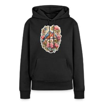 Zwei Turteltauben sitzen auf einem herzförmigen As - Frauen Premium Bio Hoodie - Schwarz - Vorne - Julia (174cm)