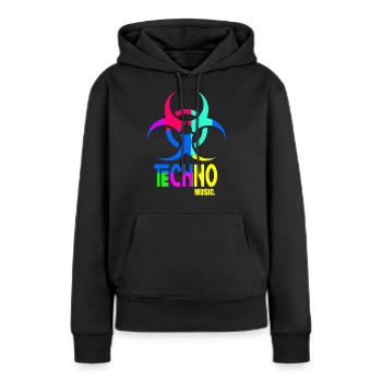 Musique techno - Sweat à capuche Premium bio Femme - noir - Devant - Julia (174cm)