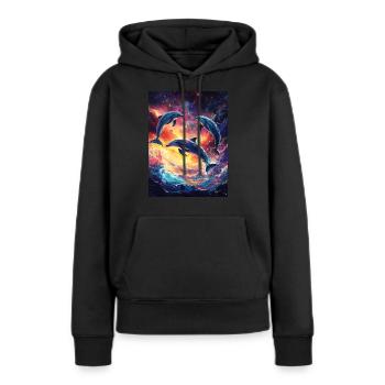 Delfin Ozean Galaxy Weltall Space Delfine - Frauen Premium Bio Hoodie - Schwarz - Vorne - Julia (174cm)
