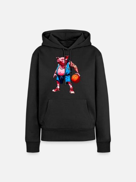 Schwein Basketball - Frauen Premium Bio Hoodie - Schwarz