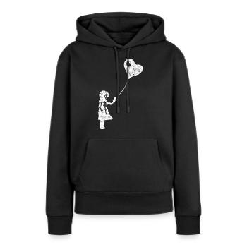 LOVE IS IN THE CLOUD - Girl with Smartphone - Frauen Premium Bio Hoodie - Schwarz - Vorne - Julia (174cm)