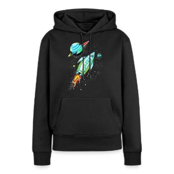 Fusée dans l'espace - Sweat à capuche Premium bio Femme - noir - Devant - Julia (174cm)